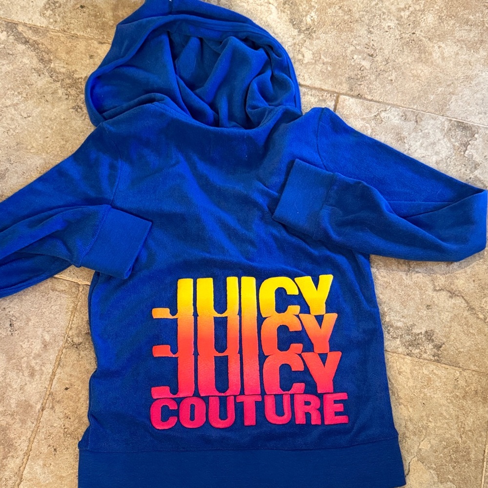 Juicy Couture girls Terry cloth Blue zip Hoodie repeat Logo size large**